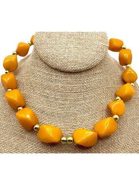 Mid Century Bakelite Chunky Necklace Yellow Butterscotch Retro Statement Tested
